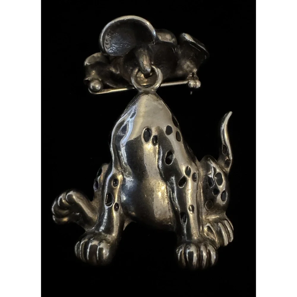Disney 101 Dalmatians Puppy Bobblehead Brooch Silver Tone Red Collar Vintage Pin